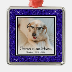 Forever In Our Hearts Blue Glitter Dog Memorial Metal Ornament