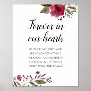 Forever In Our Hearts Burgundy Floral Memorial Poster