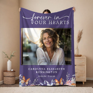 Forever in Our Hearts Butterfly Floral Memorial Fleece Blanket