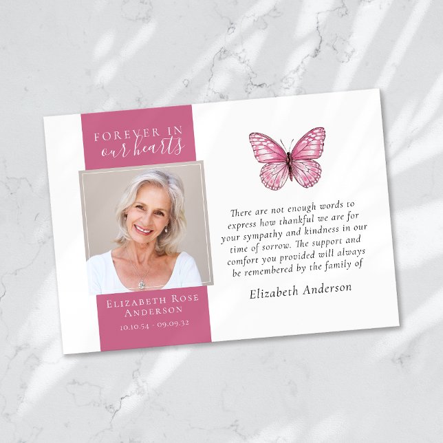 Forever in Our Hearts Butterfly Photo Sympathy Thank You Card (Creator Uploaded)
