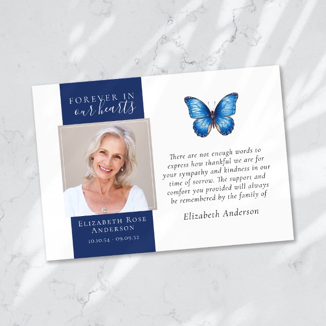 Forever in Our Hearts Butterfly Photo Sympathy Thank You Card (Creator Uploaded)
