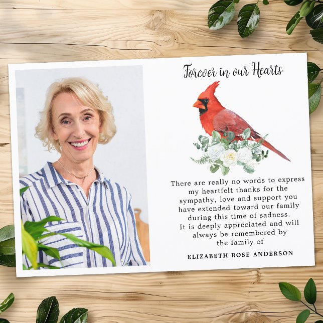 Forever in our Hearts Cardinal Custom Photo Thank You Card (Creator Uploaded)