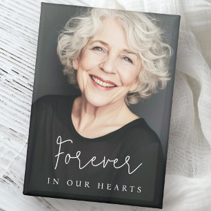 Forever in our hearts casual script memorial photo magnet