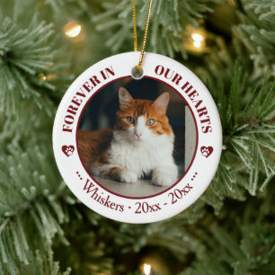 Forever in Our Hearts Cat Photo and Name Memorial Ceramic Ornament