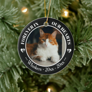Forever in Our Hearts Cat Photo and Name Memorial Ceramic Ornament
