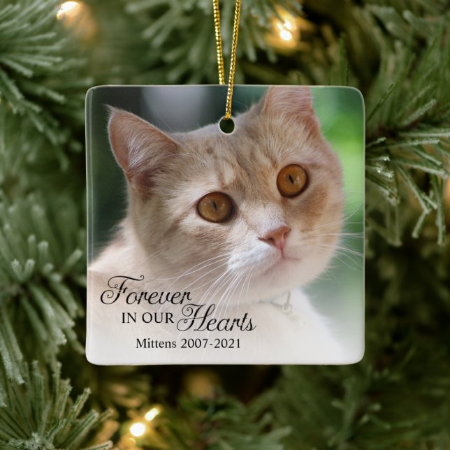 Forever In Our Hearts Cat Photo Ceramic Ornament (Tree)