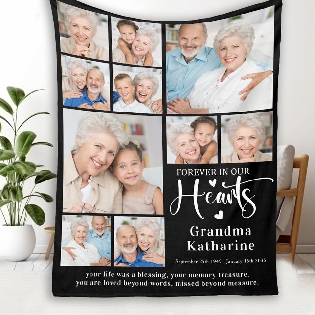 Forever in our Hearts Custom 10 Pictures Memorial  Fleece Blanket (Creator Uploaded)