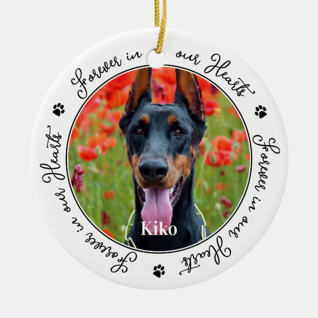Forever in our Hearts Custom 2 Photo Pet Memorial Ceramic Ornament (Front)