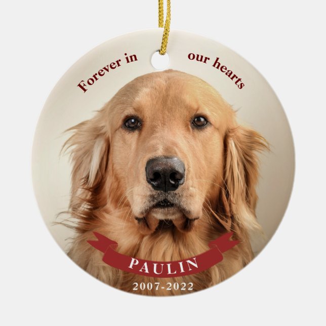 Forever in Our Hearts - Custom Pet Photo Ceramic Ornament (Front)