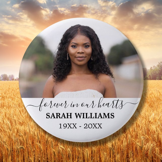 Forever In Our Hearts Custom Photo Memorial Magnet 6 Cm Round Badge (Creator Uploaded)