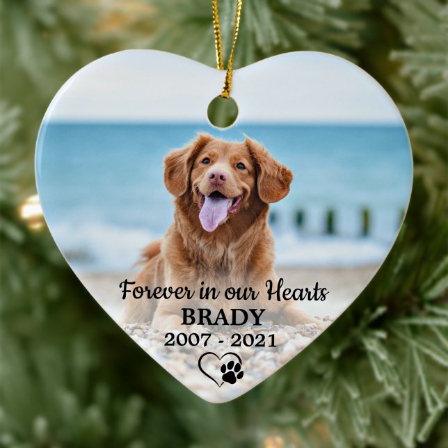 Forever in our Hearts Dog 2 Photo Pet Memorial Ceramic Ornament (Creator Uploaded)