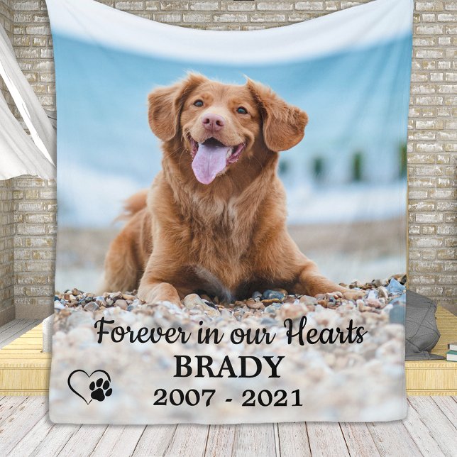 Forever in our Hearts Dog Photo Pet Memorial Fleece Blanket (Creator Uploaded)