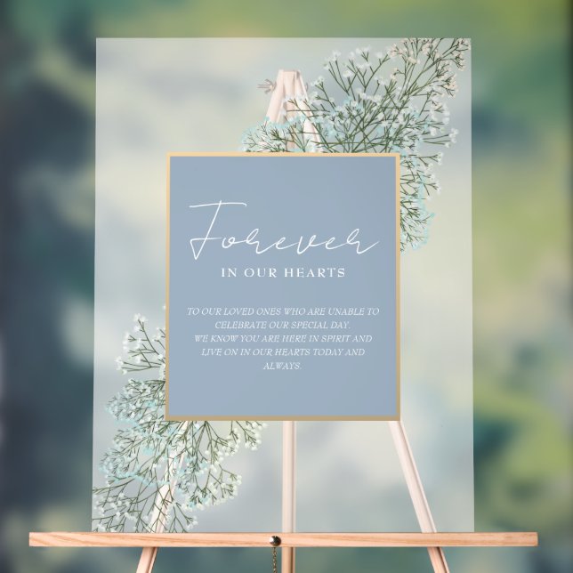 Forever In Our Hearts Dusty Blue Wedding Memorial Acrylic Sign (Neutral)