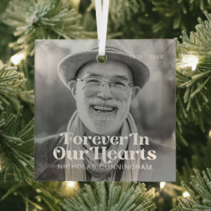 Forever In Our Hearts Elegant Photo Memorial Glass Tree Decoration