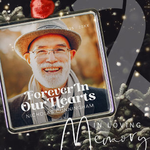 Forever In Our Hearts Elegant Photo Memorial Metal Ornament