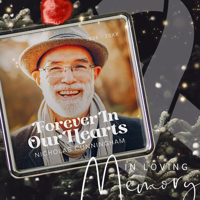 Forever In Our Hearts Elegant Photo Memorial Metal Ornament (Creator Uploaded)