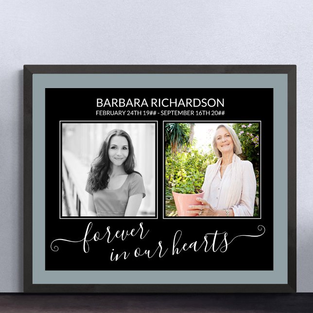 Forever in our Hearts Elegant Script Photo Funeral Poster (Funeral memorial poster to order professionally printed or as a printable digital download)