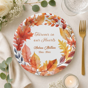 Forever in our Hearts Funeral Fall Floral Paper Plate