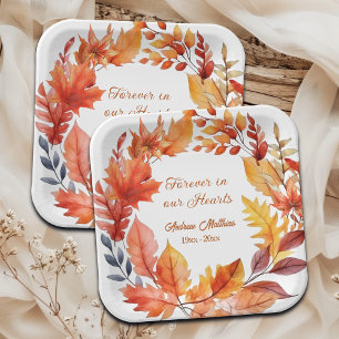 Forever in our Hearts Funeral Fall Floral Paper Plate