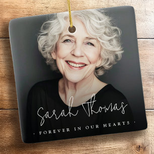 Forever in our hearts funeral memorial black ceramic ornament