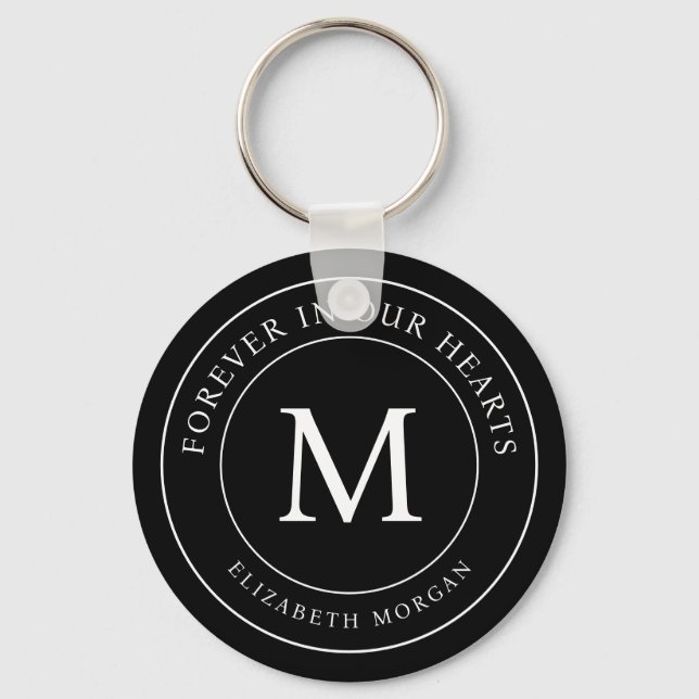 Forever in our Hearts Funeral Memorial Modern Key Ring (Front)
