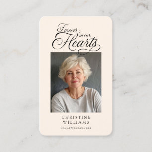 "Forever in our Hearts" Funeral Memorial Prayer  Business Card
