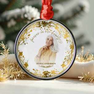 Forever In Our Hearts Gold Foil Photo Memorial Metal Ornament