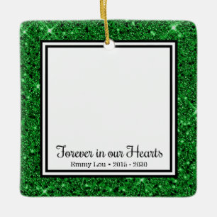 Forever In Our Hearts Green Glitter Cat Memorial Ceramic Ornament