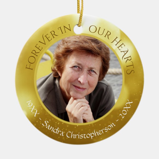Forever In Our Hearts | In Memory Photo Keepsake Ceramic Ornament (Front)