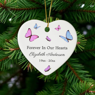 Forever In Our Hearts Memorial Butterflies Ceramic Ornament
