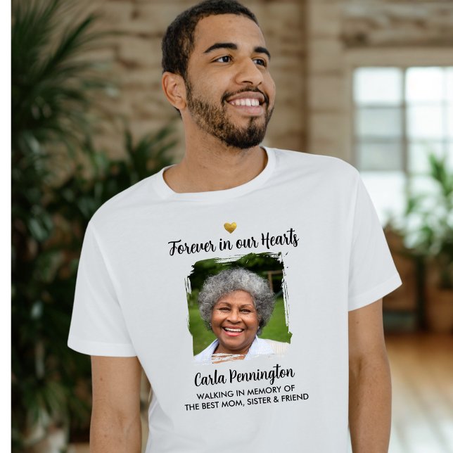 Forever in our Hearts Memorial Custom Text Photo  T-Shirt (Creator Uploaded)