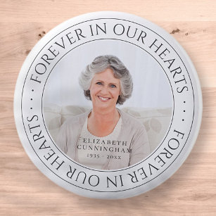 Forever In Our Hearts Memorial Elegant Photo 6 Cm Round Badge