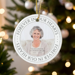 Forever In Our Hearts Memorial Elegant Photo Ceramic Ornament