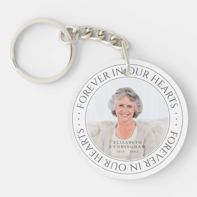 Forever In Our Hearts Memorial Elegant Photo Key Ring (Front)