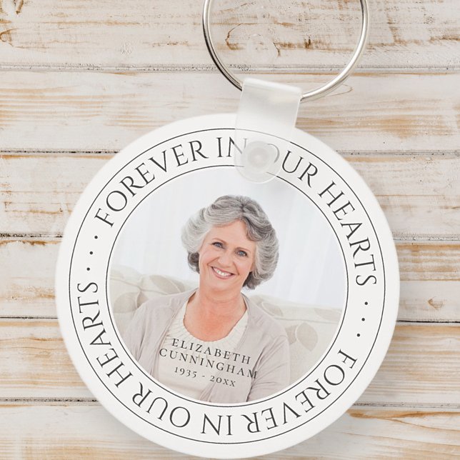 Forever In Our Hearts Memorial Elegant Photo Key Ring (Creator Uploaded)