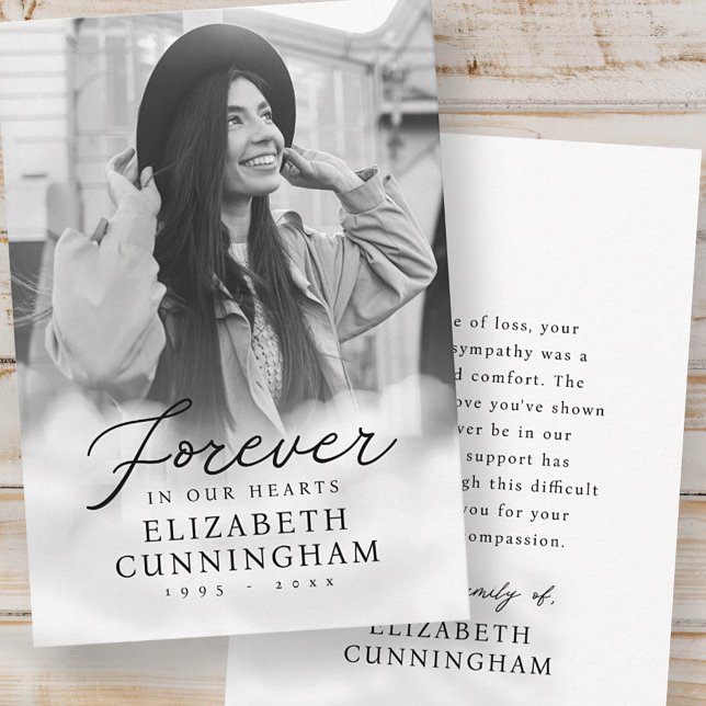 Forever in our Hearts Memorial Modern Photo Thank You Card (Creator Uploaded)