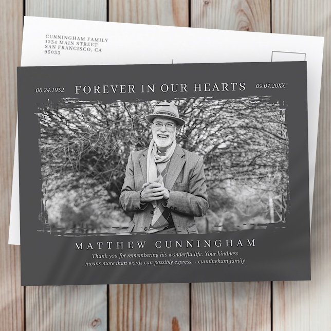 Forever in our Hearts Memorial Modern Simple Photo Postcard (Creator Uploaded)