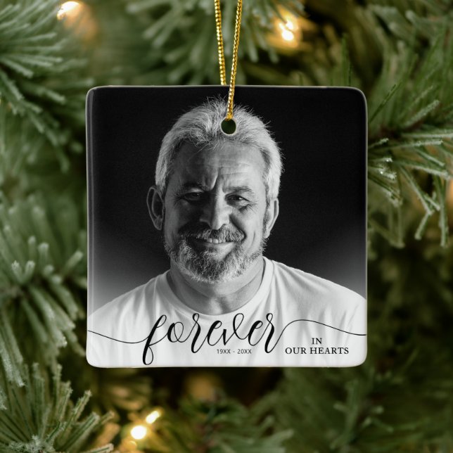 Forever in our Hearts Memorial Photo Ceramic Ornament (Tree)