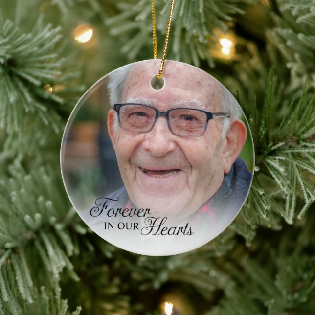 Forever In Our Hearts Memorial Photo Ceramic Ornament (Tree)