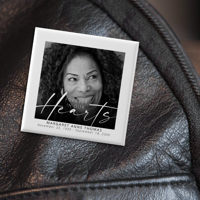 Forever In Our Hearts Memorial Photo Funeral 15 Cm Square Badge (Creator Uploaded)