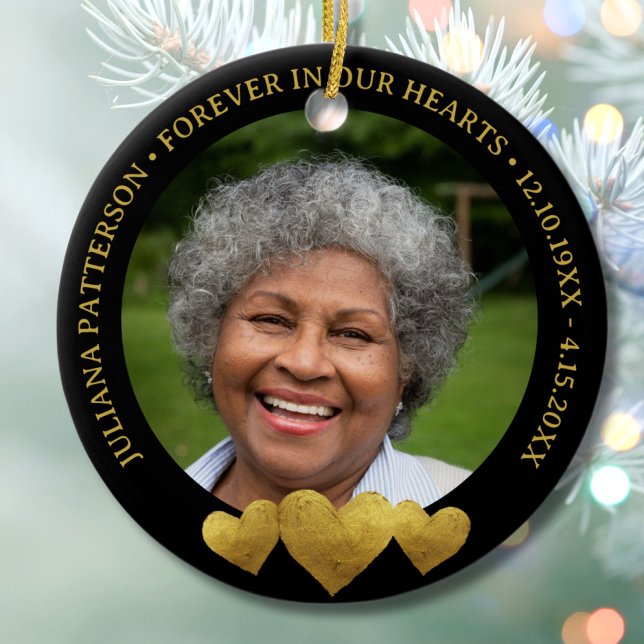 Forever in Our Hearts Memorial Photo Keepsake Ceramic Ornament (Creator Uploaded)