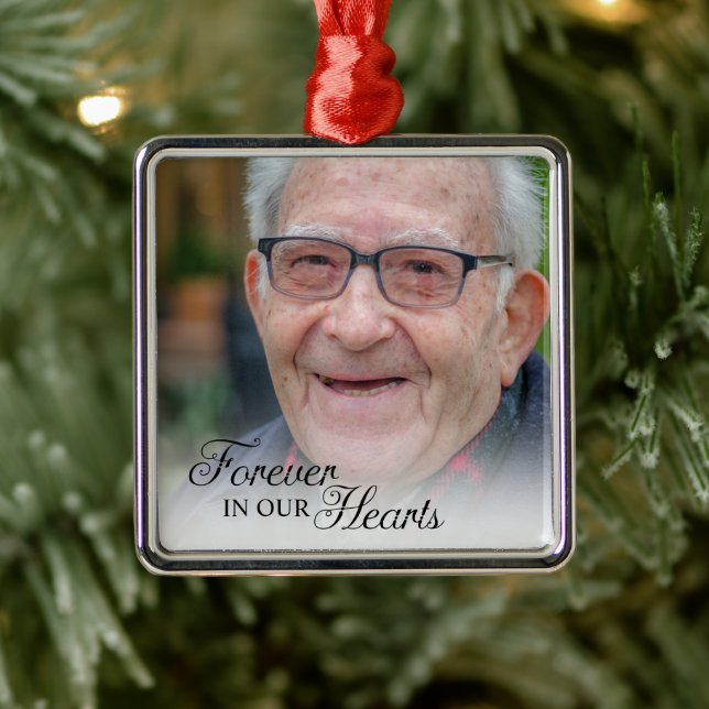Forever In Our Hearts Memorial Photo Metal Ornament (Tree)