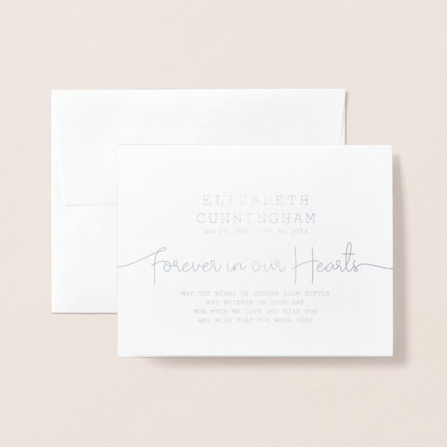 Forever In Our Hearts Memorial Simple Modern Quote Foil Card (Front With Envelope)
