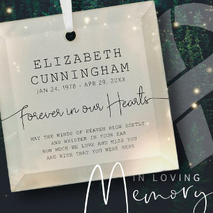 Forever In Our Hearts Memorial Simple Modern Quote Glass Tree Decoration