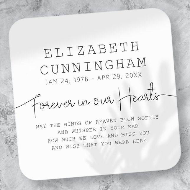 Forever In Our Hearts Memorial Simple Modern Quote Square Sticker (Creator Uploaded)