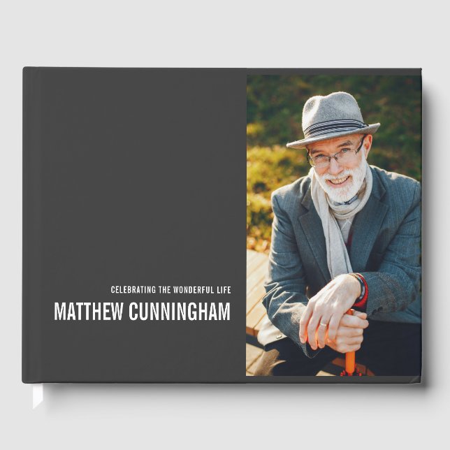 Forever In Our Hearts Modern Custom Photo Memorial Guest Book (Front)