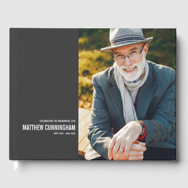 Forever In Our Hearts Modern Custom Photo Memorial Guest Book (Front)