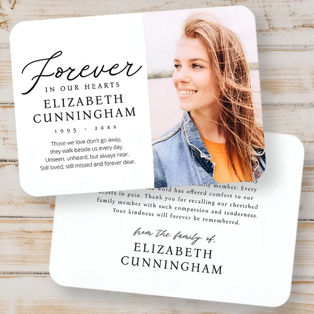 Forever in our Hearts Modern Memorial Photo Business Card (Creator Uploaded)