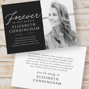 Forever in our Hearts Modern Memorial Photo Thank You Card