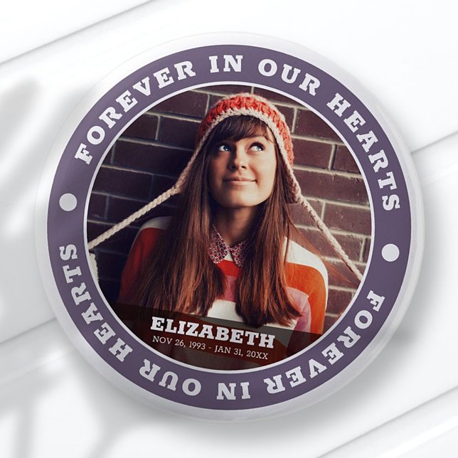 Forever in our Hearts Modern Simple Custom Photo 6 Cm Round Badge (Creator Uploaded)